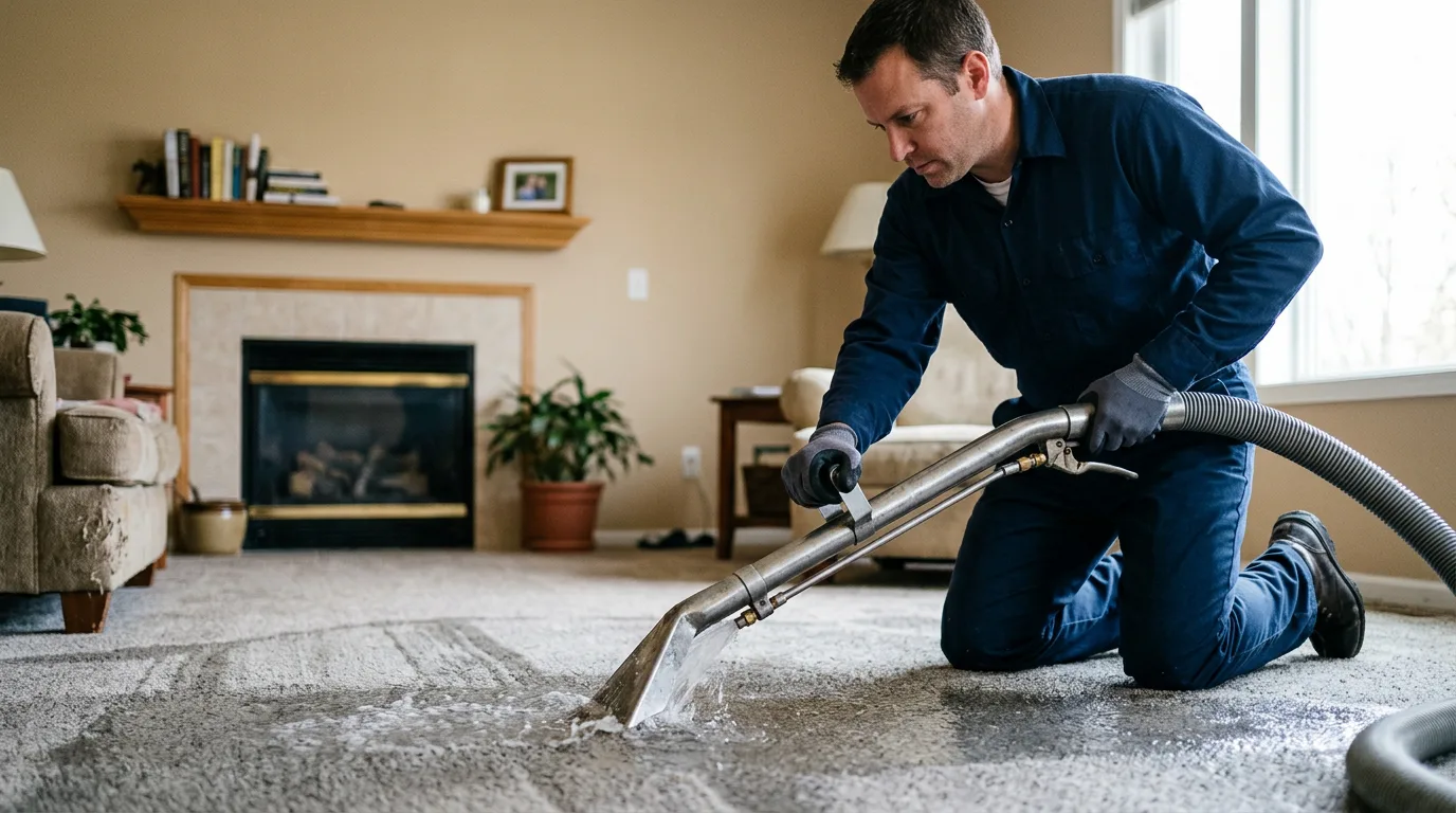 Water damage restoration technician working near Bishop, TX